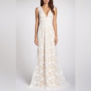 Tadashi Shoji, Grid & Floral Lace A-Line Wedding Dress